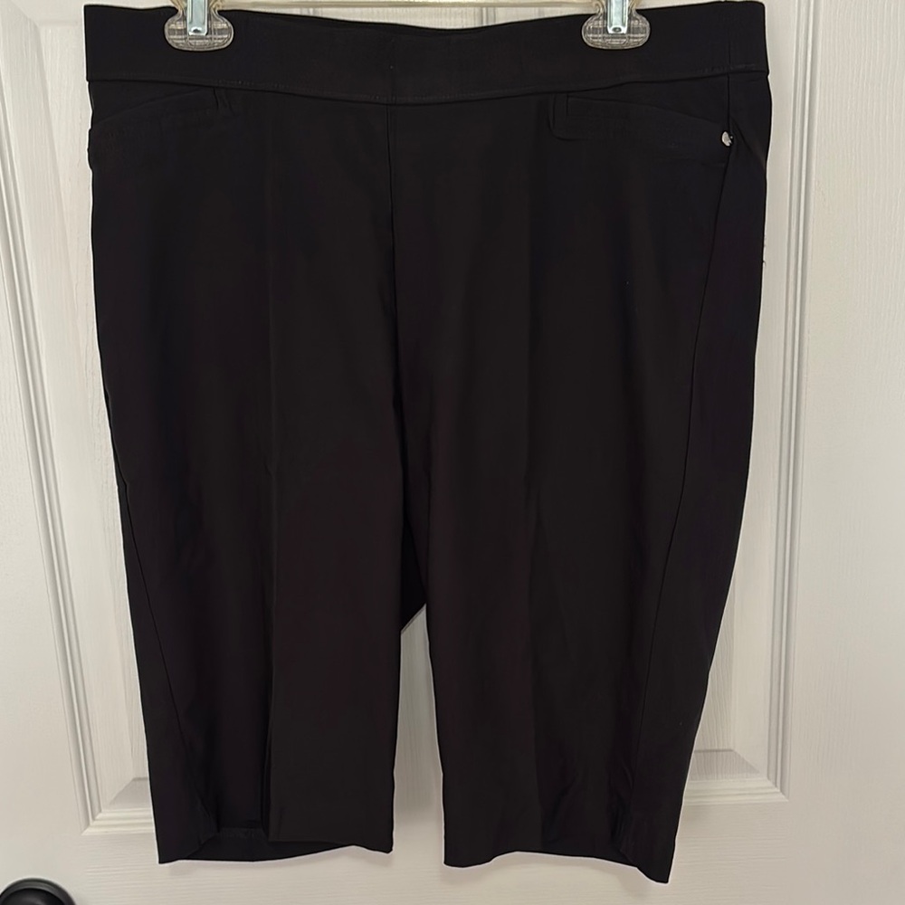 Rafaella Comfort Womens Pull-On Solid Black Bermuda Shorts Faux Front Pockets